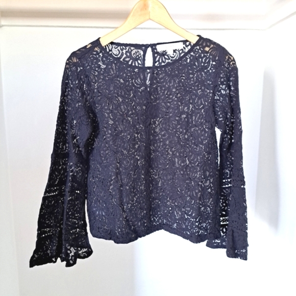 LOFT | Navy blue lace blouse with bell sleeves - Picture 3 of 11